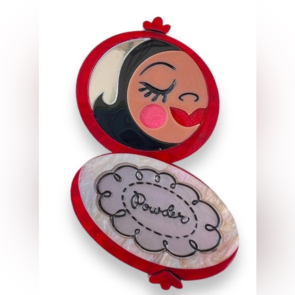 Dolled Up compact mirror brooch